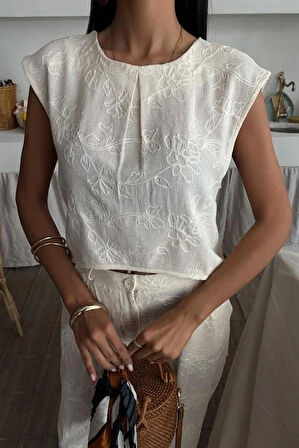 halina üzüne Nakışlı Crop Takım 979608