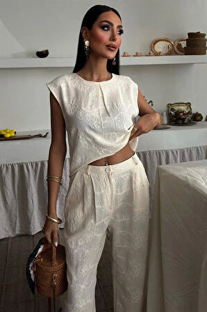 halina üzüne Nakışlı Crop Takım 979608