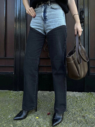 Jeans Kot Parçalı Palazzo Pantolon  iyah