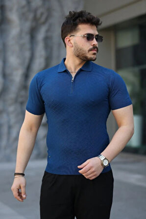 Erkek Viskon Kumaş Polo Yaka Desenli Tişört