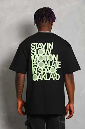 Unisex Oversize Baskılı Bisiklet Yaka Thirt  iyah