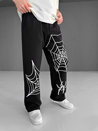 İki İplik Kumaş Örümcek Baskılı Esofman  iyah