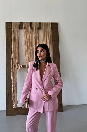 KETEN CEKET  PANTOLON TAKIM  Pembe