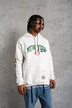 Erkek Baskılı Kapüşonlu weatshirt  Beyaz
