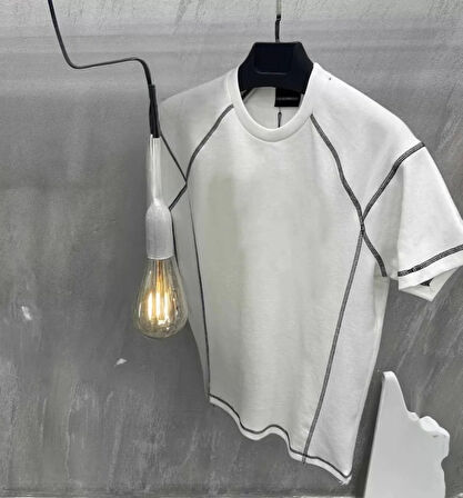 Unisex Karoyaka Dikişli Oversize Thirt  Beyaz