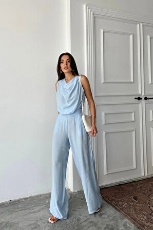 DEGAJE YAKA KOSUZ BUZ  PANTOON TAKIM  Mavi