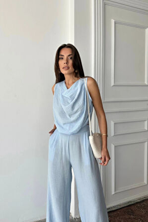 DEGAJE YAKA KOSUZ BUZ  PANTOON TAKIM  Mavi