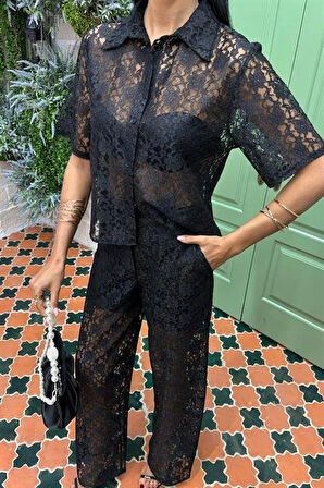 Pantolonu Astarlı Dantel İkili Takım 10119