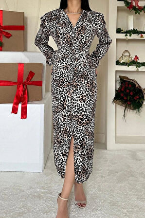 eopar Önü Yırtmaçlı V Yaka Elbise