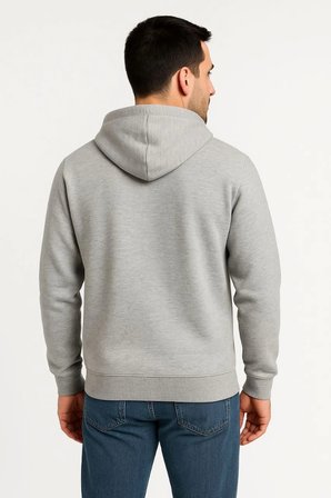 Erkek Üç İplik Kapüşonlu Tam Fermuarlı Kanguru Çepli weathirt Hoodie  Gri