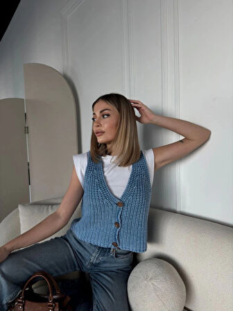 Triko Kolsuz Düğmeli Yelek  avi