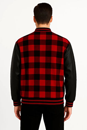 Kolları uni Deri Içi Astarlı Oduncu Kolej Içi Ceket  Bordo