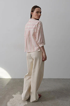 Çift Pileli Palazzo Pantolon  Natür