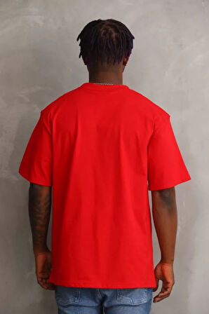Unisex Baskılı Oversize Thirt  Kırmızı