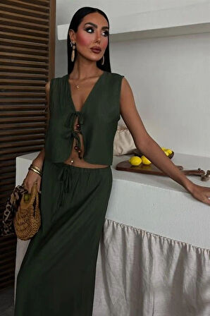 Yelek Önden Bağlamalı Uzun Etekli Takım 10192