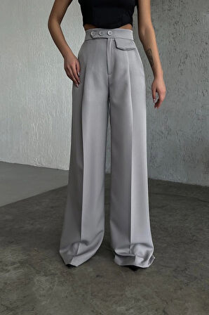 Üç Düğme Detayli Palazzo Pantolon