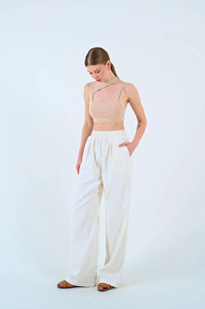 Beli astikli Palazo Pantolon  Taş