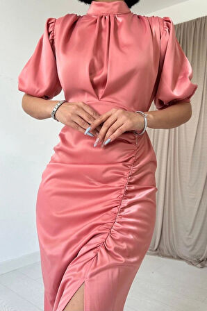 Pudra Büzgülü aten Elbise