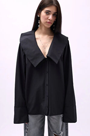 Geniş Yaka Volan Kol Gömlek