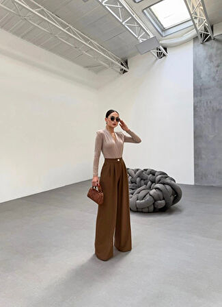 230 Gr Poly Viscose Full Lycra Pi̇leli̇ Palazzo Pantolon