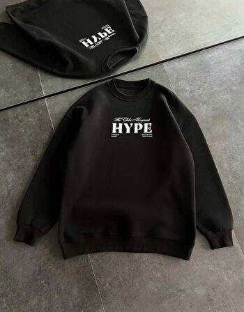 Üç İplik Bisiklet Yaka Baskılı weathirt  iyah