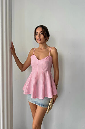 ÇİZGİİ GOFRE AKII PEN DETAYI BUZ  Pembe