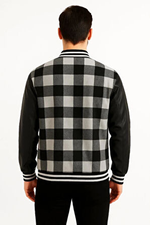 Kolları uni Deri Içi Astarlı Oduncu Kolej Içi Ceket  Gri