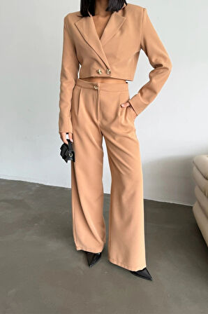 CROP CEKET  PANTOON TAKI GOD DÜĞE DETAYI  Kahverengi