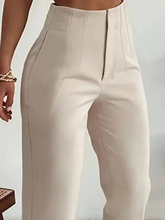 Kadın Yüksek Bel önden Fermuarlı Ithal Krep Pantolon