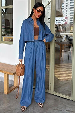 Denim Gömlek Plazzo Pantolon Takım 1016308