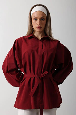 Bel Detaylı Gömlek  Bordo