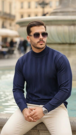 Erkek Yarım Balıkçı Yaka Kabartma Desenli Triko