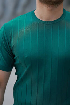 Erkek Kısa Kollu Bisiklet Yaka çizgili Triko Tişört