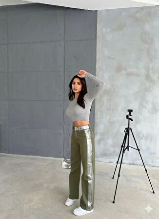 GABARDİN PALAZZO PANTOLON  Haki