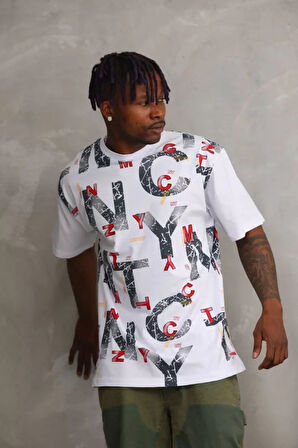 Unisex Baskılı Oversize Thirt  Beyaz