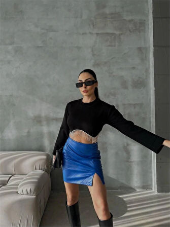 KAPİTONE DERİ ETEK YIRTAÇI  aks