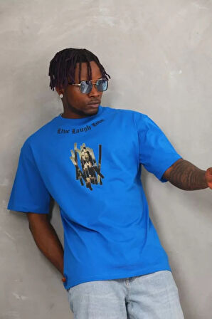 Unisex Oversize Baskılı Bisiklet Yaka Thirt  avi