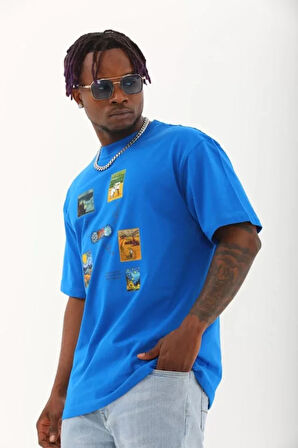 Unisex Oversize Baskılı Bisiklet Yaka Thirt  avi