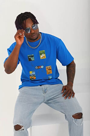 Unisex Oversize Baskılı Bisiklet Yaka Thirt  avi