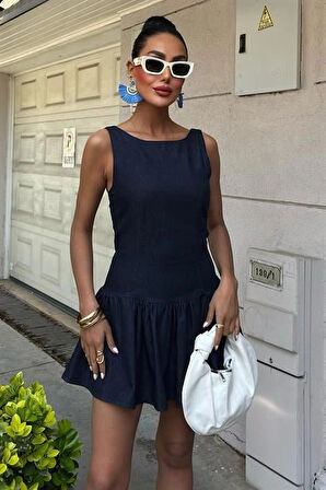 Balon Etekli Tensel Mini Elbise 2887