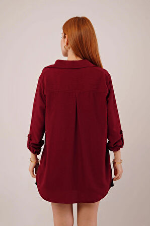 alaş Kesim Cepli Bordo Gömlek