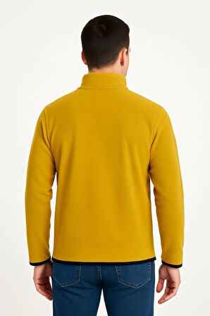 Erkek Polar Kazak – Dik Yaka, Yarım Fermuarlı, Fermuarlı Göğüs Cepli, iyah Biyeli, Kışlık Rahat Regular Fit Günlük odel  arı