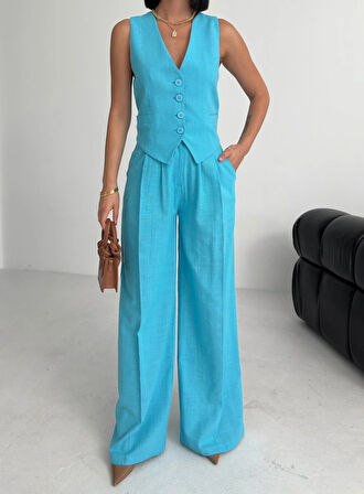 Keten Sirti Çapraz Geçi̇şli̇ Cepken Pantolon Takim