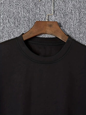 Baskılı Oversize Bisiklet Yaka Tshirt  iyah