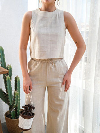 Keten Bluz Ve Pantolon İki̇li̇ Takim