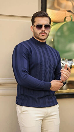 Erkek Yarım Balıkçı Yaka Kabartma Desenli Triko