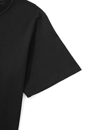 Baskılı Oversize Bisiklet Yaka Tshirt  iyah