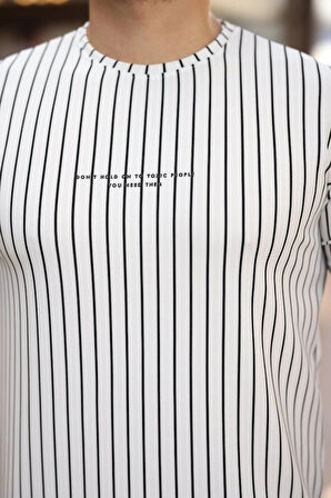 Erkek Dikey çizgili Ottoman Kumaş Kısa Kollu Tshirt