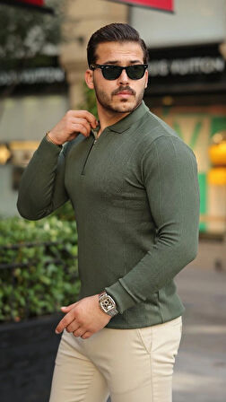 Erkek Pirinç Desenli Uzun Kollu Yakalı Triko