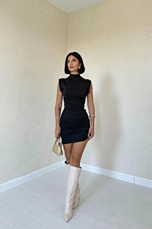 iyah Büzgülü Kolsuz Elbise